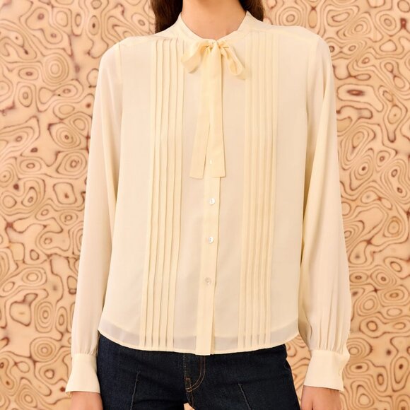 BEST Ulla Johnson Delvine Long Sleeve Blouse Cowrie Cream Silk Sz4 - Picture 2 of 9